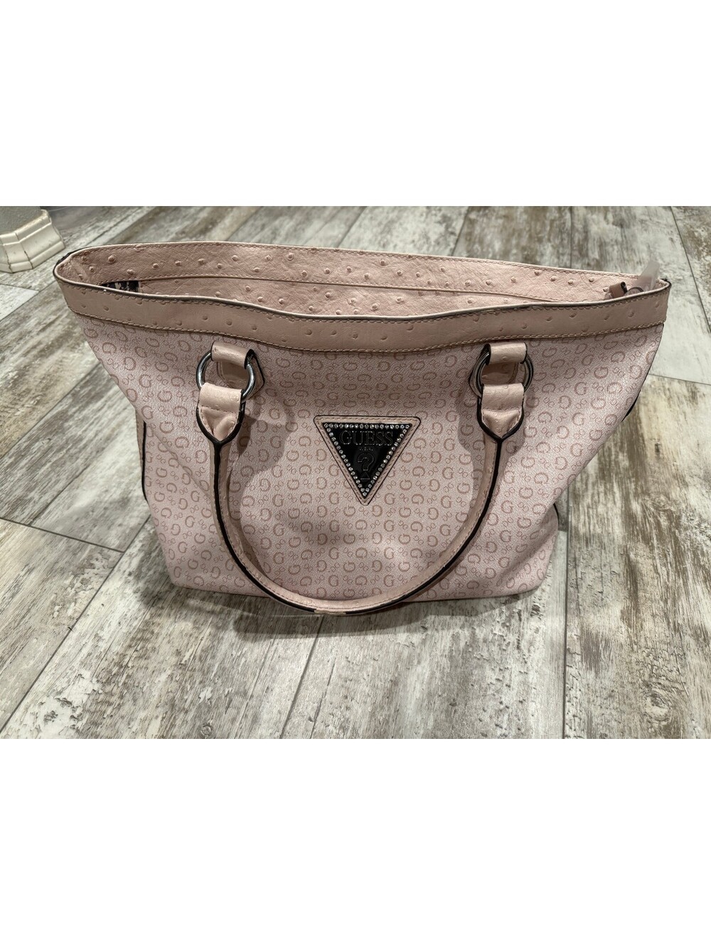 Guess Pink Logo Satchel Shoulder Bag Rhinestone Logo